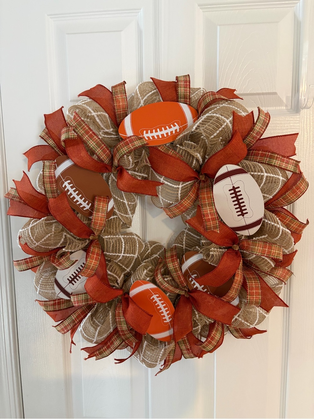 Home Holiday Football Burlap Wreath with Orange Accents